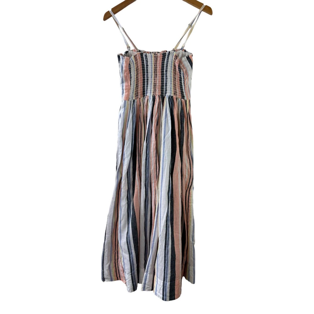 Free People Lilah Striped Printed Smocked Button Pleated Tube Midi Dress Size XS - Picture 12 of 13
